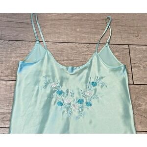 Satin Embroidered Floral Fairy Cami Slip Dress Size L Green Nightie Thoi Trang‎